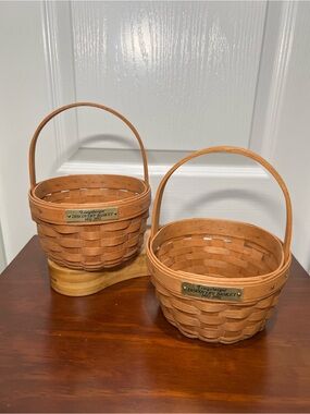 Vtg Longaberger Pair (2) Handwoven Basket with Brass Nameplates 1992